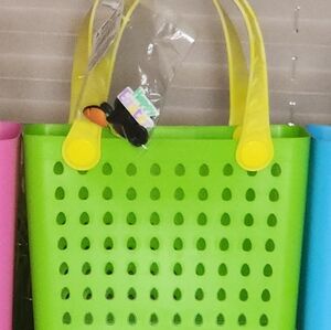 VIRAL Green Mini Easter Reusable Basket Bag Tote With Charms